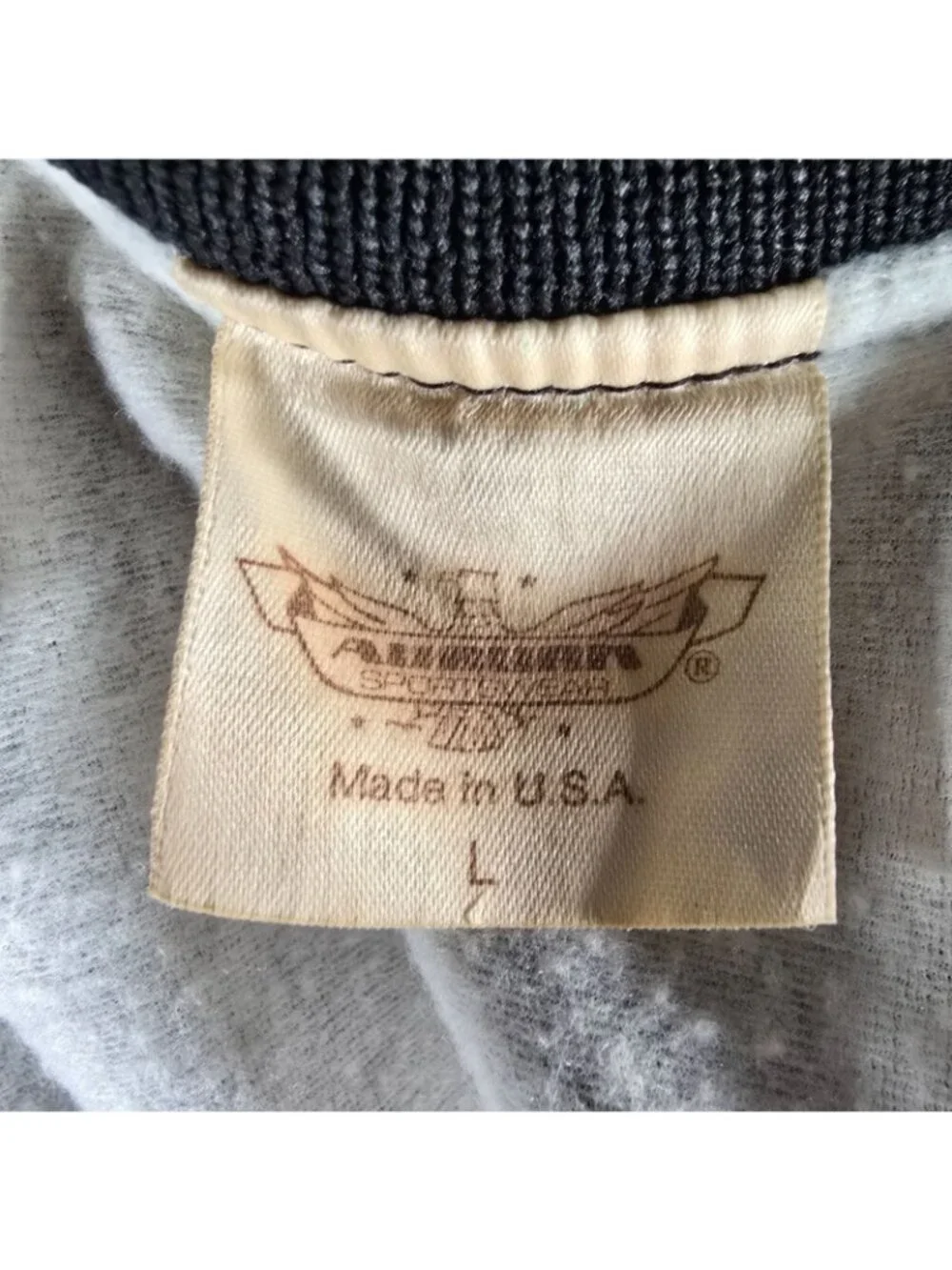 Vintage 1980s Rapco Cable Back Graphic Black Nylon Satin Bomber Jacket (L)